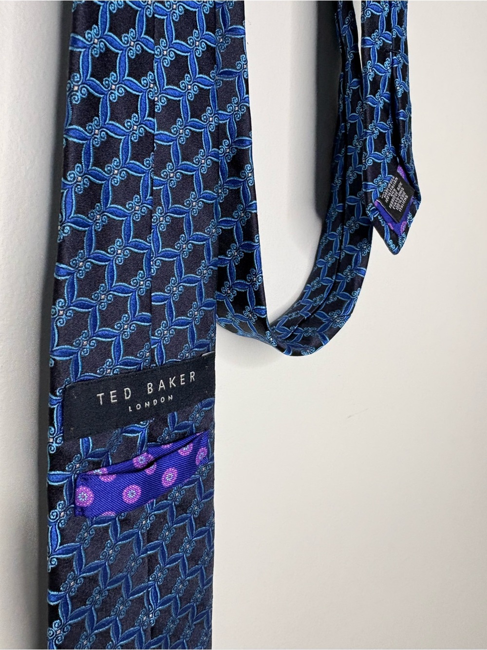 Ted Baker London Navy and Bright Blue Patterned Silk Tie with Purple Accents